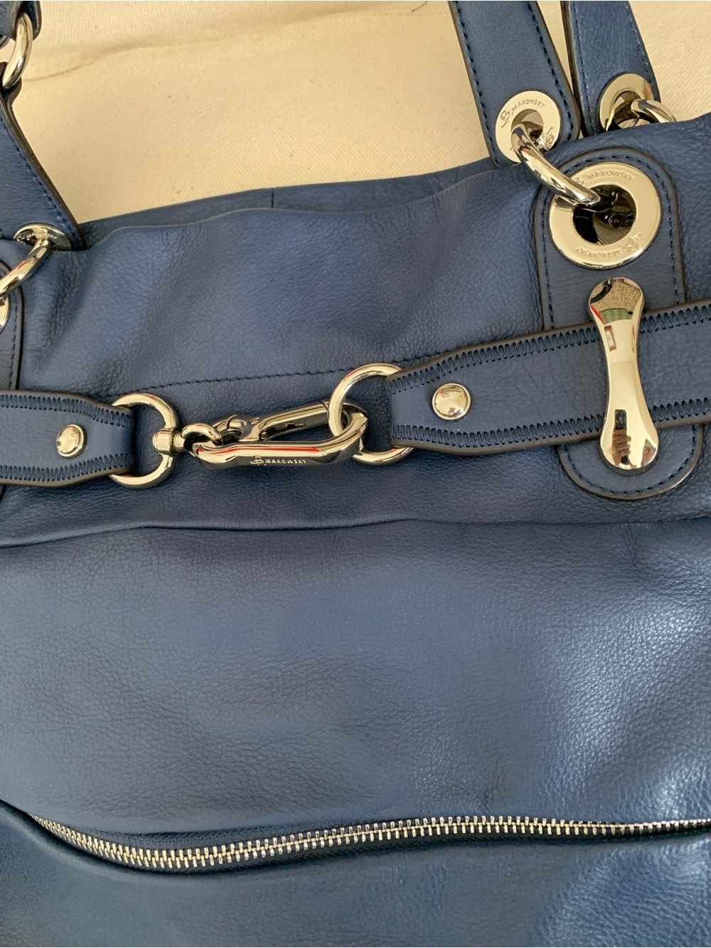 B Makowsky Navy Leather textured Tote Shoulder Bag Y2 K - Picture 8 of 12